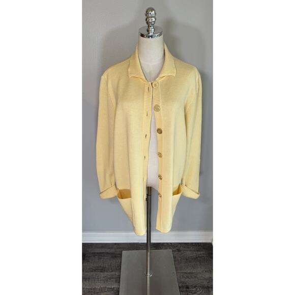 Women’s XL 42 BODE Yellow Knitted Cardigan Vintage Gold Metal Buttons 80s 90s - Picture 15 of 16
